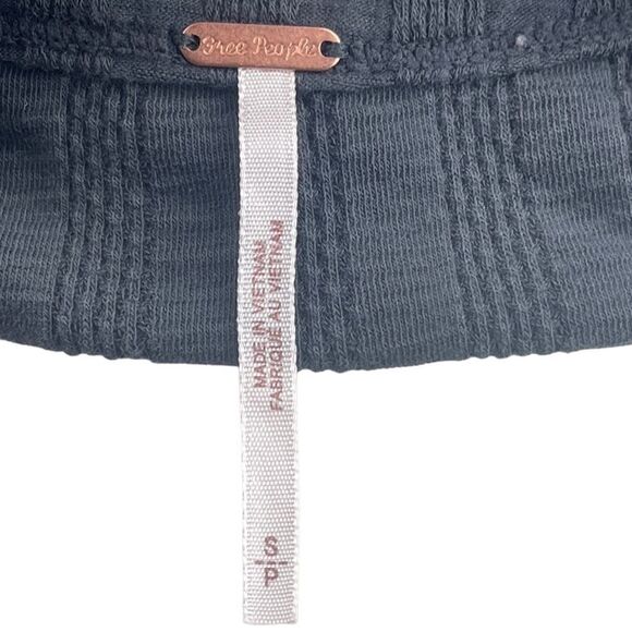 Free People Washed grey Ice Cold Lace-Up Scoop Neck Cotton blend Top Sz S - Picture 12 of 12